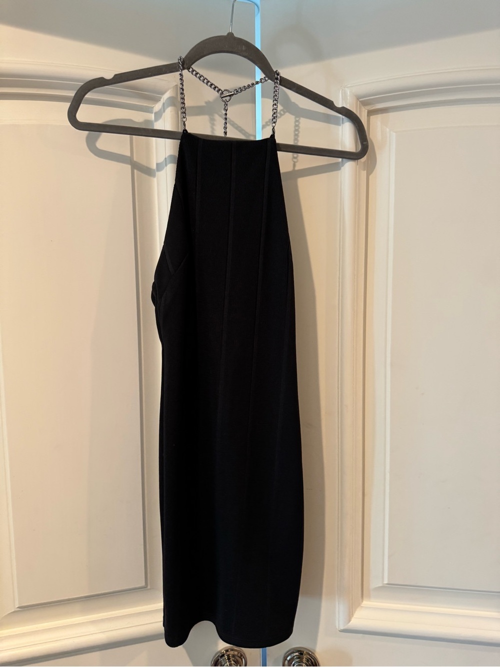 Topshop Black Halter Chain-Detail Mini Dress